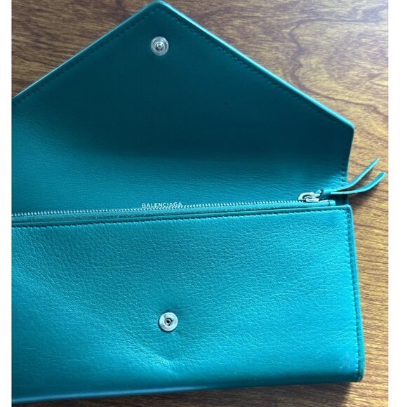 Balenciaga | Papier Long Leather Envelope Wallet in Teal Green - Picture 6 of 11